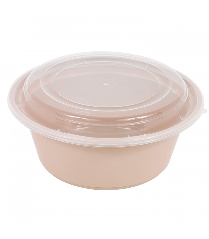 Bol Reemp beige en plastique PP avec couvercle transparent   H82mm 1200ml -50Pcs