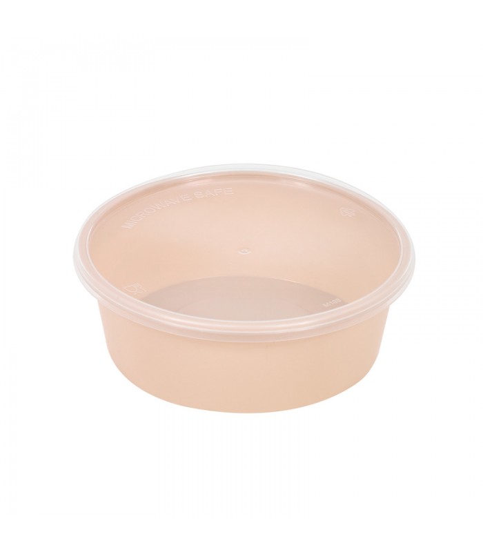 Bol Reemp beige en plastique PP avec couvercle transparent   H41mm 300ml -50Pcs