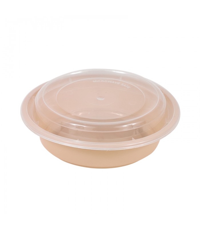 Bol Reemp beige en plastique PP avec couvercle transparent   H66mm 470ml -50Pcs