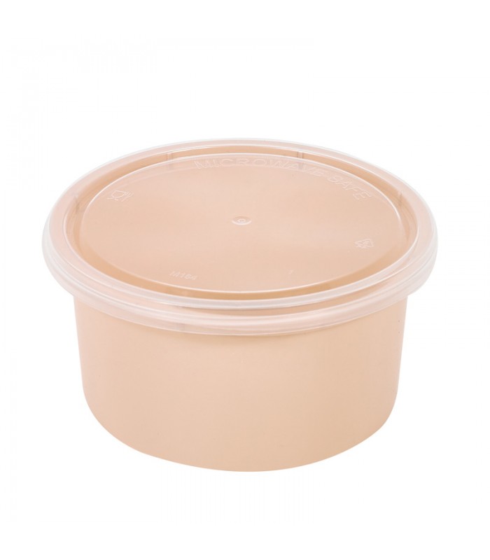 Bol Reemp beige en plastique PP avec couvercle transparent   H49mm 225ml -50Pcs