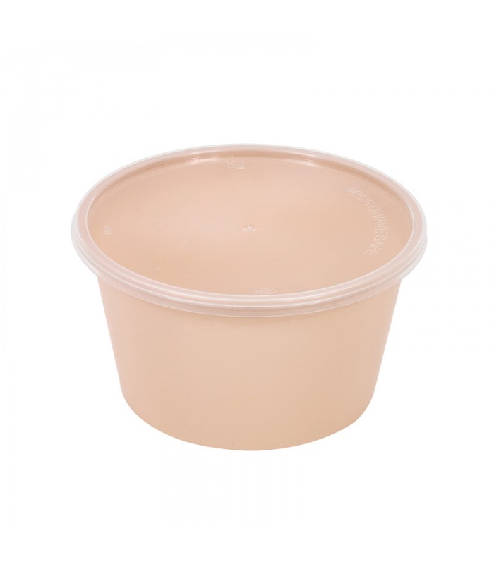 Bol Reemp beige en plastique PP avec couvercle transparent   H52mm 470ml -50Pcs