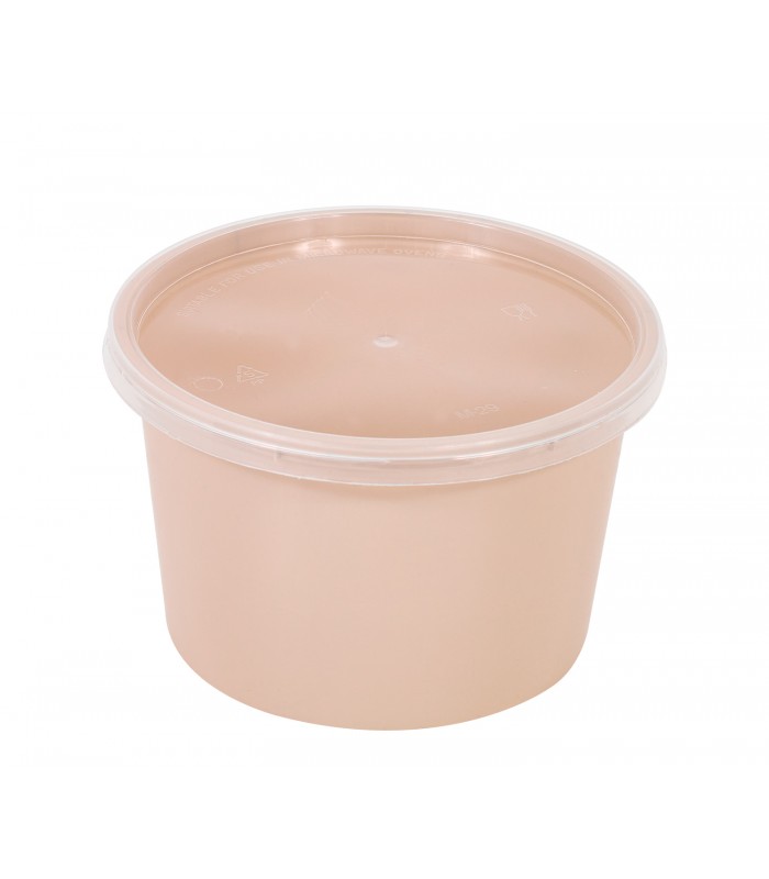 Bol Reemp beige en plastique PP avec couvercle transparent  226x154mm H54mm 600ml -50Pcs
