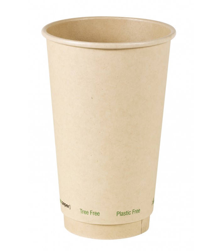 Gobelet brun en carton fibre de bambou à double paroi sans plastique, Waterbased  H136mm 460ml -25Pcs