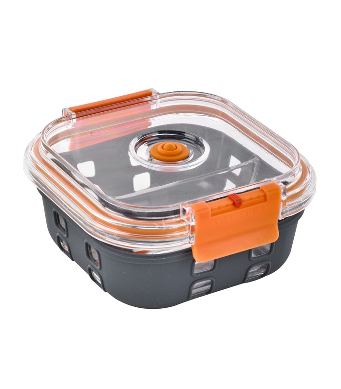 Bol carre borosilicate compartimentée+couv acrylique transp+protection silicone 152x152mm H60mm 770ml -24Pcs