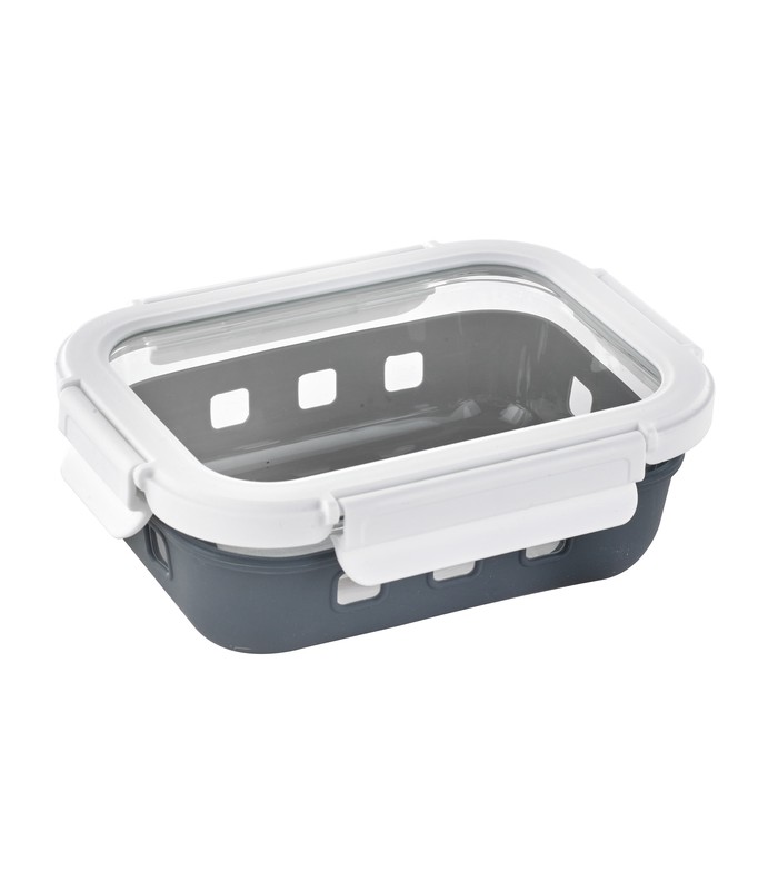 Combo boite rectangulaire en verre+couv transparent+protection silicone 145x105mm H47mm 370ml -24Pcs
