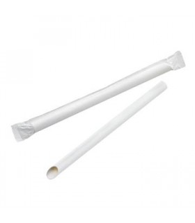 Paille biseautée blanche pour Bubble Tea   H12mm -150Pcs
