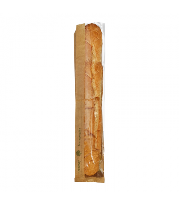 Sac baguette papier brun à fenêtre en PLA 110x40mm H560mm